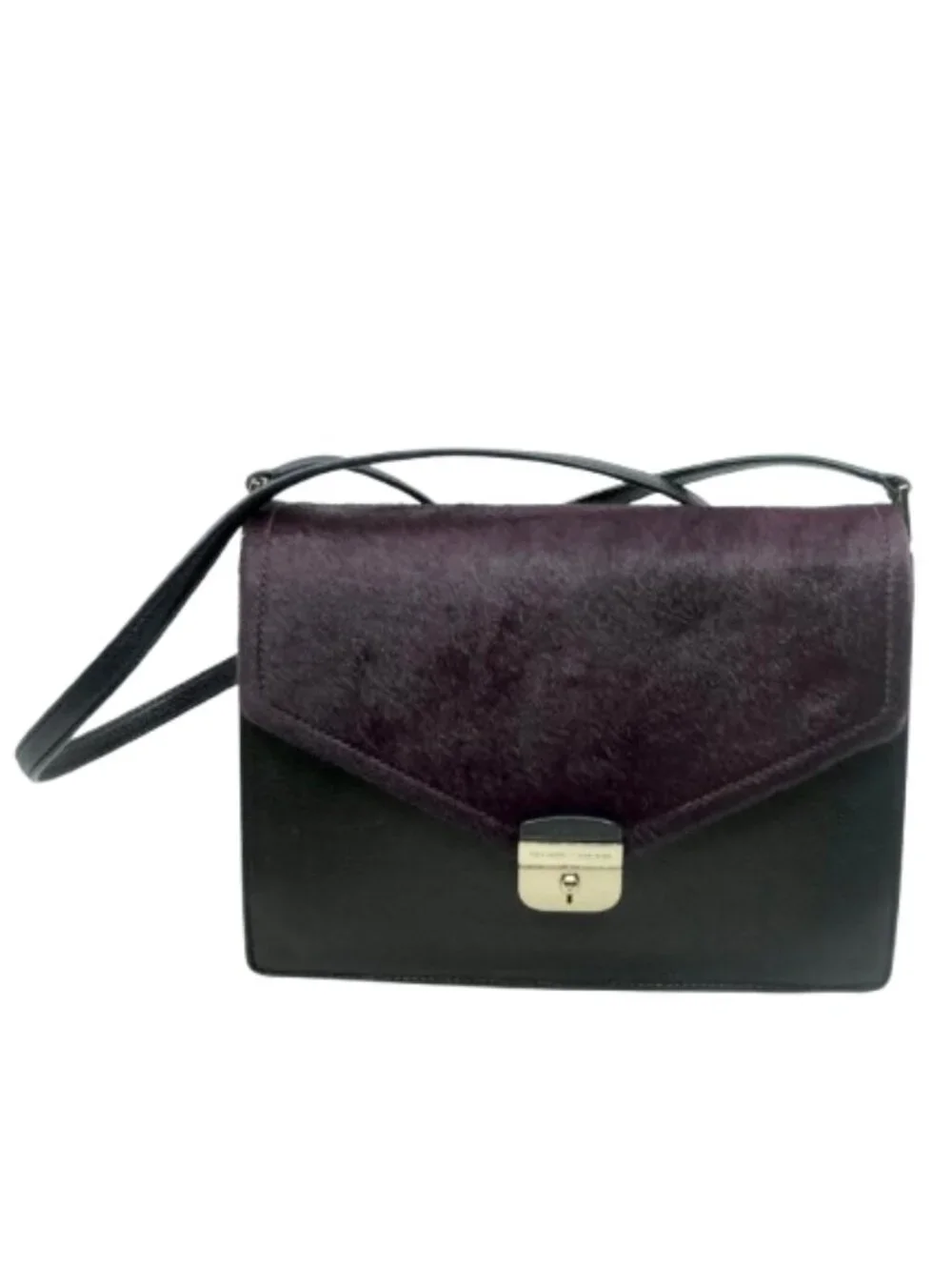 KATE SPADE~SAYRA Hyde Place~BLACK LEATHER PURPLE CALF HAIR CROSSBODY BAG